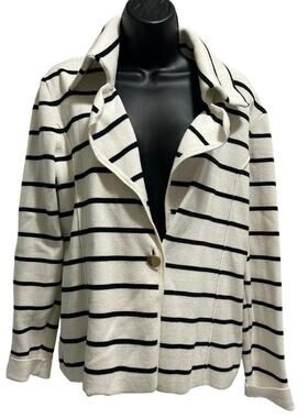 Cache 100% Cotton - Black x White Striped Knit Blazer Size 12